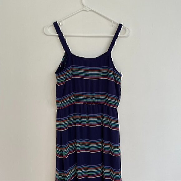 GAP Navy Blue Red White Multi Striped Sleeveless Tie Waist Blouson Maxi Dress M - Picture 9 of 12